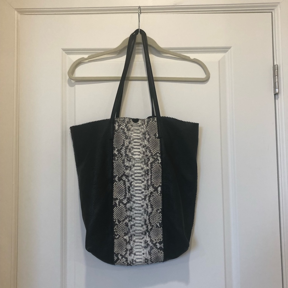 Carlos Falchi snakeskin & leather tote bag